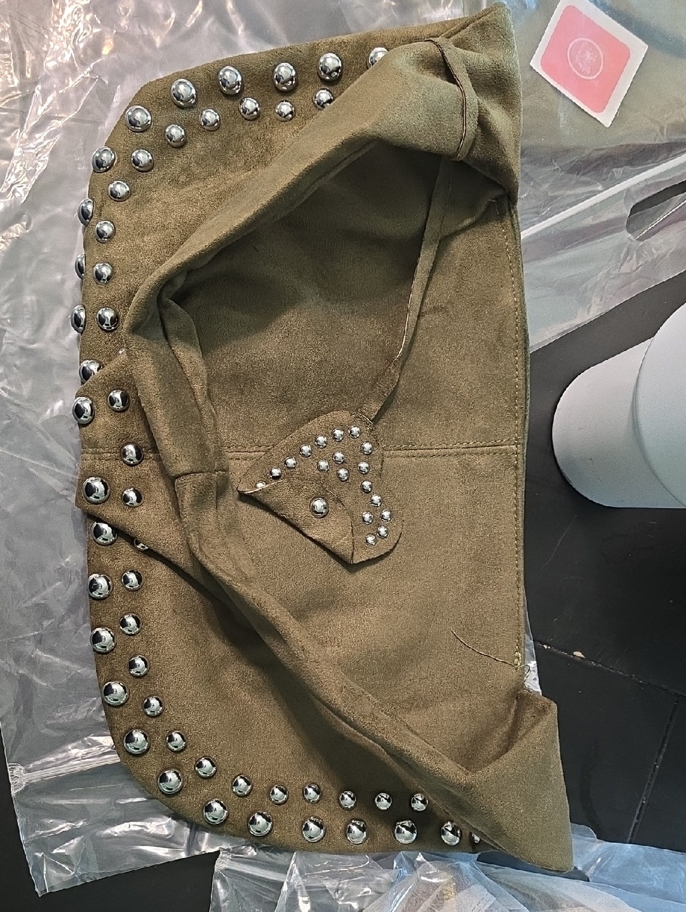 Zenana Studded Olive Suede Shoulder Bag